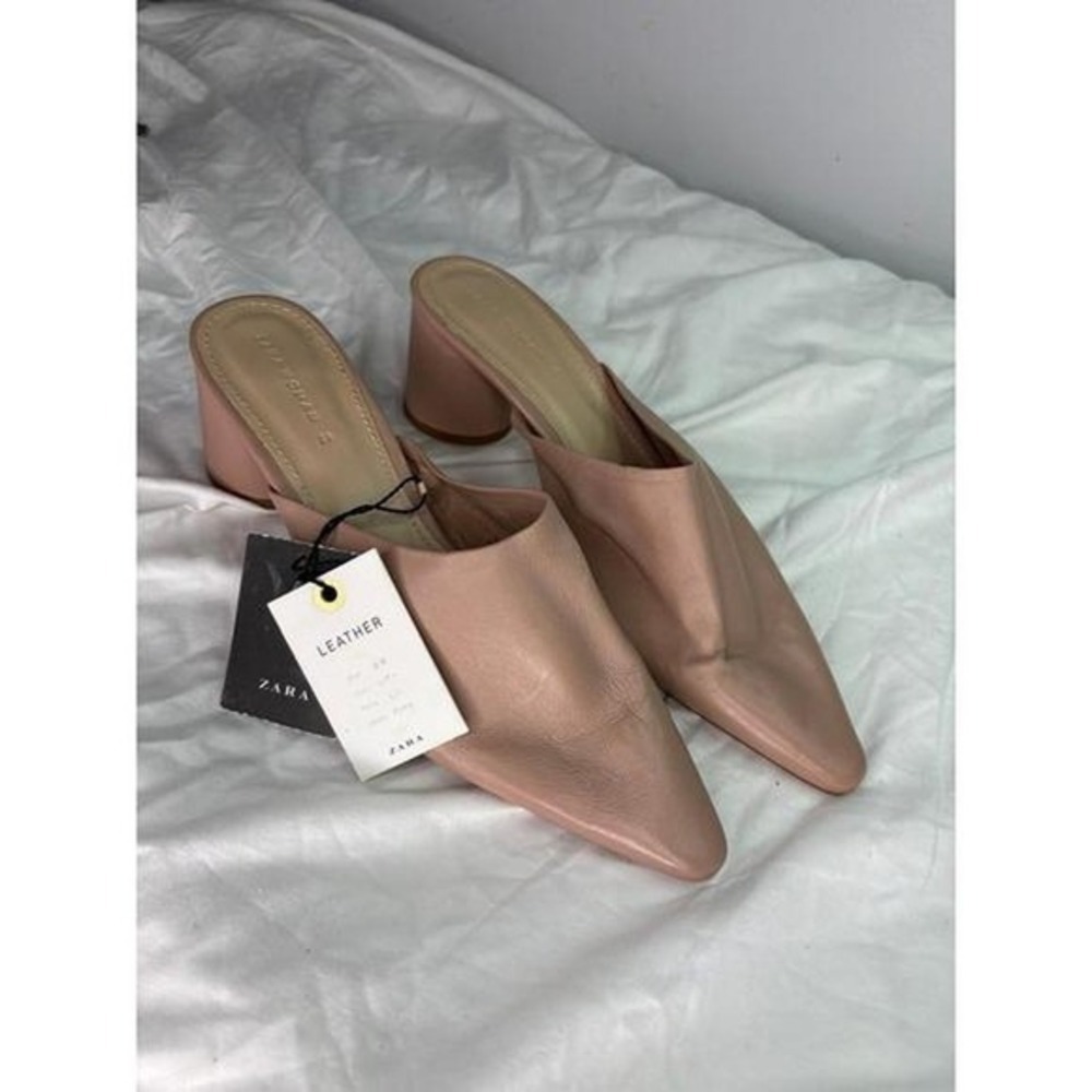 Zara leather round toe leather‎ mule heels size 8 NWT
